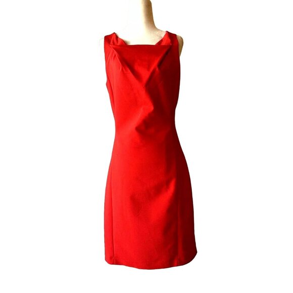 Belle Badgley Mischka NWT Red Sleeveless Sheath Dress Size 10 open cross back - Picture 9 of 10